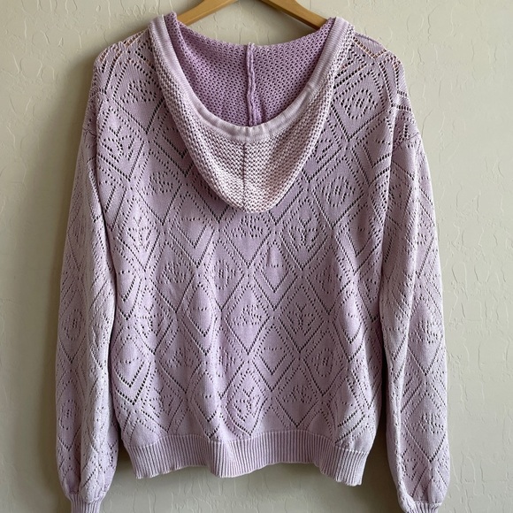 Fate Lavender Mineral Wash Open Knit Hooded Sweater - Picture 5 of 7